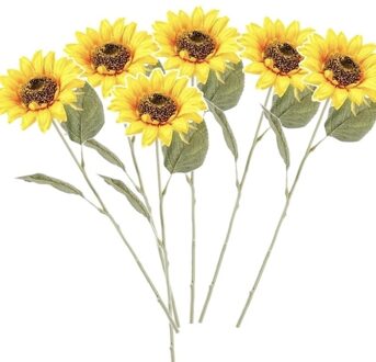 Kunstbloem Zonnebloem tak - 6x - 62 cm - geel - kunst zijdebloem - decoratie bloemen