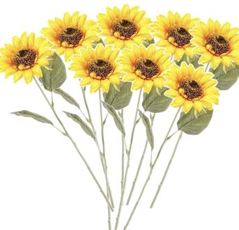 Kunstbloem Zonnebloem tak - 8x - 62 cm - geel - kunst zijdebloem - decoratie bloemen