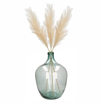 Kunstbloemen bloemstuk pluimen boeket in flesvaas - creme wit - 115 cm hoog - Kunstbloemen Crème
