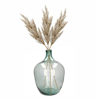 Kunstbloemen bloemstuk pluimen boeket in flesvaas - naturel - 92 cm hoog - Kunstbloemen Beige