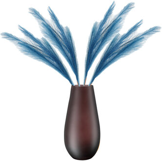 Kunstbloemen bloemstuk pluimen boeket in vaas - blauw/bruin tinten - 80 cm hoog