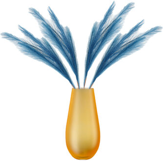 Kunstbloemen bloemstuk pluimen boeket in vaas - blauw/geel tinten - 80 cm hoog