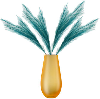 Kunstbloemen bloemstuk pluimen boeket in vaas - groen/geel tinten - 80 cm hoog