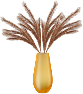 Kunstbloemen bloemstuk pluimen boeket in vaas - lichtbruin/geel tinten - 80 cm hoog