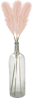 Kunstbloemen bloemstuk pluimen boeket in vaas - pastel roze - 104 cm hoog - Kunsttakken