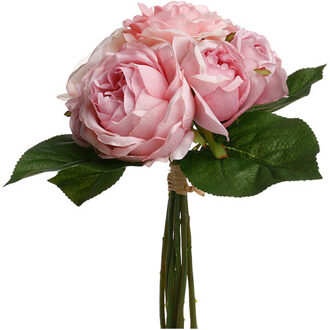 kunstbloemen boeket 9 roze rozen 30 cm - Kunstbloemen