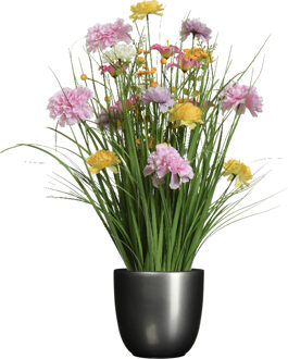 Kunstbloemen boeket lila paars - in pot grijs - keramiek - H70 cm - Kunstbloemen