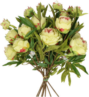 Kunstbloemen boeket pioenroos Spring Dream - groen/roze - 73 cm - kunststof steel - decoratie