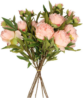 Kunstbloemen boeket pioenroos Spring Dream - licht roze - 73 cm - kunststof steel - decoratie