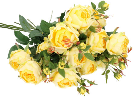 Kunstbloemen boeket roos Ariana - 8x - geel - 73 cm - kunststof steel - decoratie bloemen