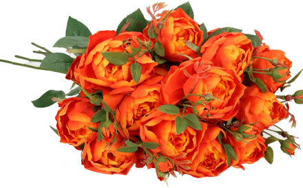 Kunstbloemen boeket roos Ariana - 8x - oranje - 73 cm - kunststof steel - decoratie bloemen
