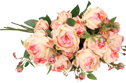 Kunstbloemen boeket roos Ariana - 8x - roze - 73 cm - kunststof steel - decoratie bloemen