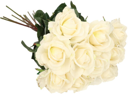 Kunstbloemen boeket roos Caroline - 10x - wit - 70 cm - zijde - kunststof steel - decoratie bloemen