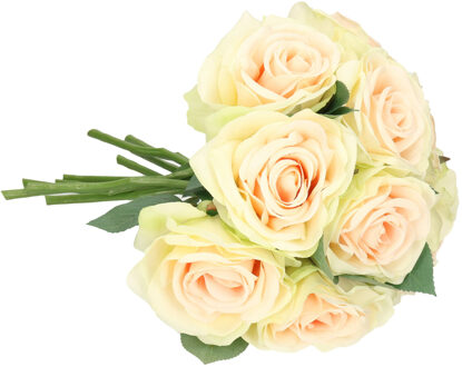Kunstbloemen boeket Roos de luxe - 10x - creme wit - 30 cm - kunststof steel - decoratie bloemen