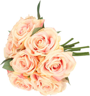 Kunstbloemen boeket Roos de luxe - roze - 30 cm - kunststof steel - decoratie bloemen