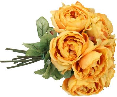 Kunstbloemen boeket roos Diana - 8x - oranje - 36 cm - kunststof steel - decoratie bloemen