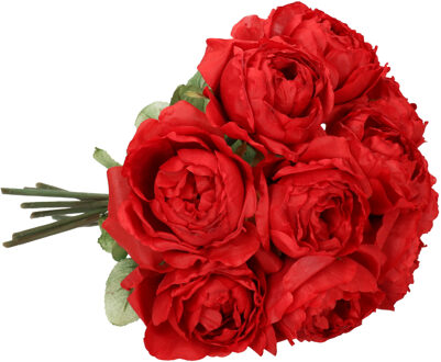 Kunstbloemen boeket roos Diana - 8x - rood - 36 cm - kunststof steel - decoratie bloemen