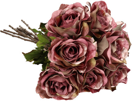 Kunstbloemen boeket roos Glamour - 8x - donker roze - satijn - 61 cm - decoratie bloemen