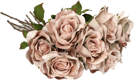 Kunstbloemen boeket roos Glamour - 8x - oud roze - 61 cm - satijn - decoratie bloemen