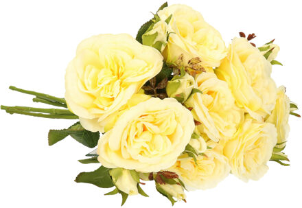 Kunstbloemen boeket roos Little Joy - 8x - geel - 38 cm - kunststof steel - decoratie bloemen