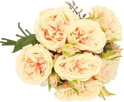 Kunstbloemen boeket roos Little Joy - 8x - roze - 38 cm - kunststof steel - decoratie bloemen