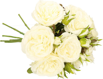 Kunstbloemen boeket roos Little Joy - 8x - wit - 38 cm - kunststof steel - decoratie bloemen