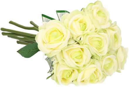 Kunstbloemen boeket roos Nina - 10x - wit - 27 cm - kunststof steel - decoratie bloemen