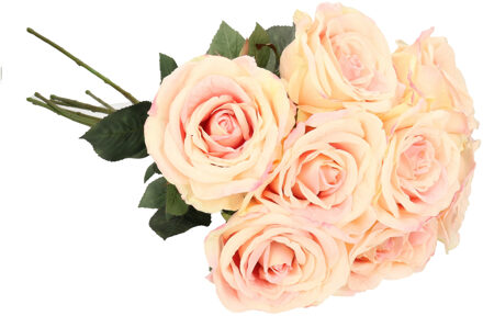 Kunstbloemen boeket roos Nova - 8x - lichtroze - 75 cm - kunststof steel - decoratie bloemen