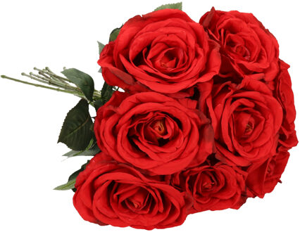 Kunstbloemen boeket roos Nova - 8x - rood - 75 cm - kunststof steel - decoratie bloemen