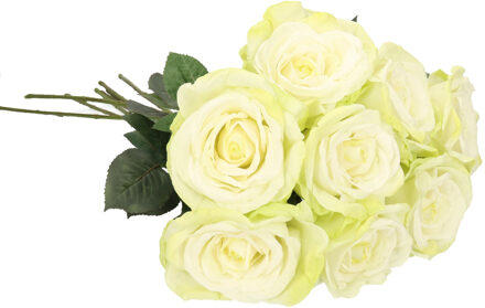Kunstbloemen boeket roos Nova - 8x - warm wit - 75 cm - kunststof steel - decoratie bloemen