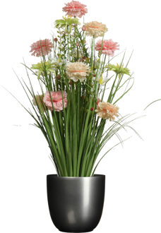 Kunstbloemen boeket roze - in pot grijs - keramiek - H70 cm - Kunstbloemen