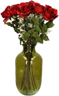 Kunstbloemen boeket rozen en gipskruid - 60 cm - Glamour Rose - kunst zijdebloemen