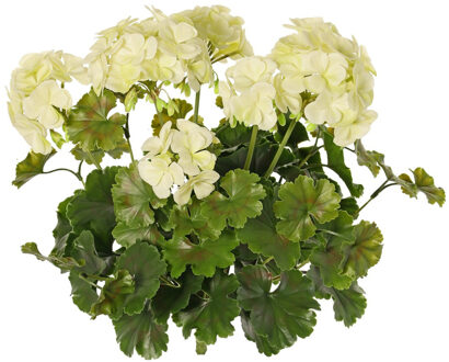 Kunstbloemen boeketje - Franse geranium - wit - UV bestendig - D30 cm x H39 cm