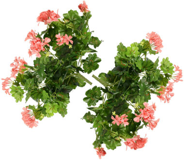 Kunstbloemen boeketje Oostenrijkse geranium - 2x - lichtroze - 40 cm