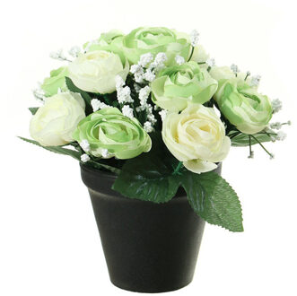 Kunstbloemen plant in pot - creme wit tinten - 20 cm - Bloemenstuk ornament - Kunstbloemen Crème