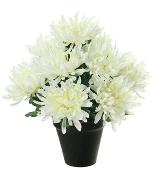 Kunstbloemen plant in pot - creme wit tinten - 28 cm - Bloemenstuk ornamentA - Chrysanten - Kunstbloemen