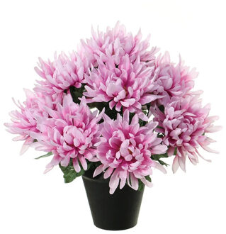 Kunstbloemen plant in pot - lila paars tinten - 28 cm - Bloemenstuk ornament - Chrysanten - Kunstbloemen