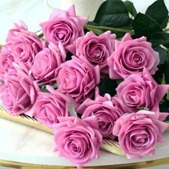 Kunstbloemen Rose Voor Bruiloft Home Decor Bruid Boeket Diy Nep Planten paars