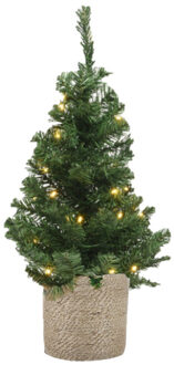 Kunstboom/kunst kerstboom groen 60 cm met verlichting en naturel jute pot