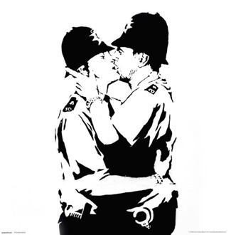 Kunstdruk Brandalised - Bobbies Kissing 30x30cm Divers - 30x30 cm