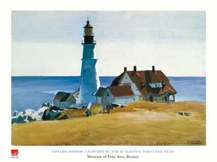 Kunstdruk Edward Hopper - Lighthouse and Buildings 80x60cm Divers - 80x60 cm