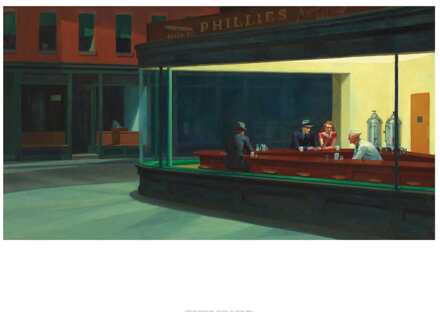 Kunstdruk Edward Hopper - Nighthawks 80x60cm Divers - 80x60 cm