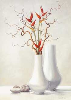 Kunstdruk Karin Van der Valk - Willow Twigs with Red Flowers 30x40cm Divers - 30x40 cm