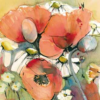 Kunstdruk Marta Peuckert - Mohn und Margeriten 21x21cm Divers - 21x21 cm