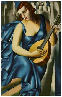 Kunstdruk Tamara De Lempicka - Donna in Blu suona mandolino 60x80cm Divers - 60x80 cm