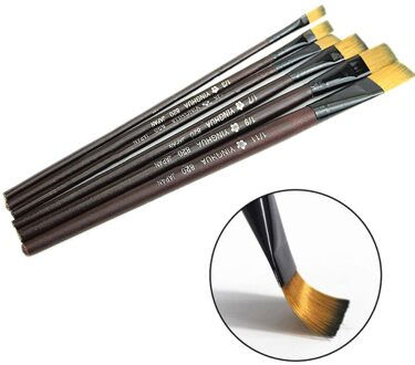 Kunstenaar Kwast Set 6 Stuks Nylon Haar Houten Zwart Handvat Aquarel Acryl Olie Borstel Schilderen Kunst Levert #50G