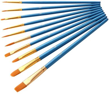 Kunstenaar Nylon Kwast Professionele Aquarel Acryl Houten Handvat Schilderij Borstels Kunst Levert Briefpapier 10 Pcs blauw