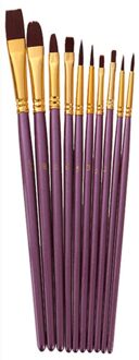 Kunstenaar Nylon Kwast Professionele Aquarel Acryl Houten Handvat Schilderij Borstels Kunst Levert Briefpapier 10 Pcs paars
