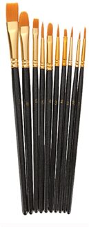 Kunstenaar Nylon Kwast Professionele Aquarel Acryl Houten Handvat Schilderij Borstels Kunst Levert Briefpapier 10 Pcs zwart
