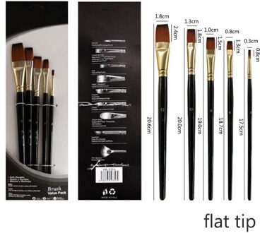 Kunstenaar Verf Borstel Set 5 Stuks Nylon Haar Houten Zwart Handvat Aquarel Acryl Olie Borstel Schilderen Kunst Levert flat tip